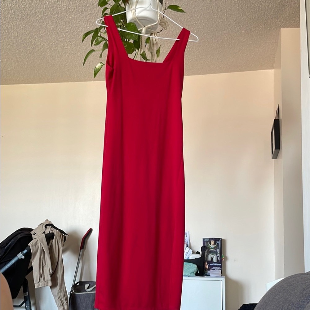 Ambiance Red Sheath Midi Dress Square Neck Sleeveless